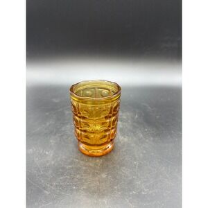 Vintage Footed Amber Glass Square Paneled Toothpick Holder